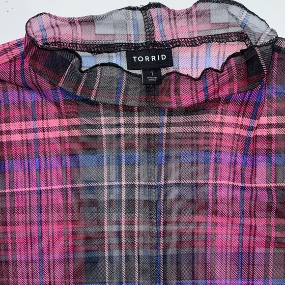 Torrid Sheer Mini Mesh Mock Neck Dress in Plaid Multi - Picture 7 of 9